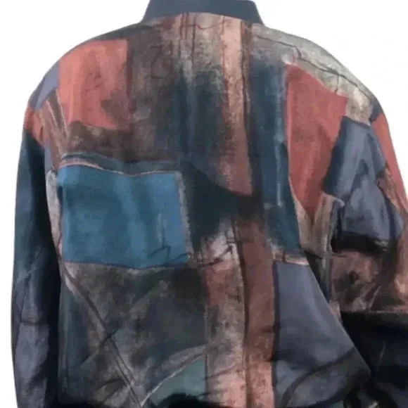 VTG 90s Abstract Silk Windbreaker Bomber Jacket - Picture 4 of 5